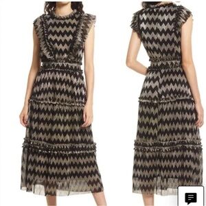 Adelyn Rae Black and Gold Zigzag Midi Dress